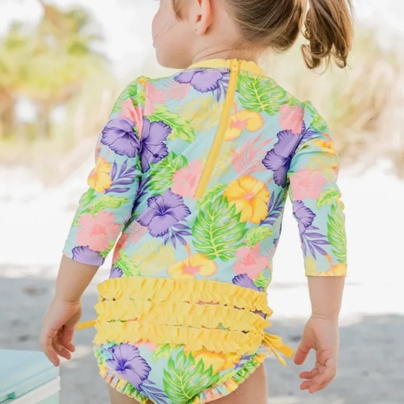 RuffleButts Baby Girls Long Sleeve One Piece Swimsuit w/ UPF 50+ Sun Protection - Picture 2 of 11